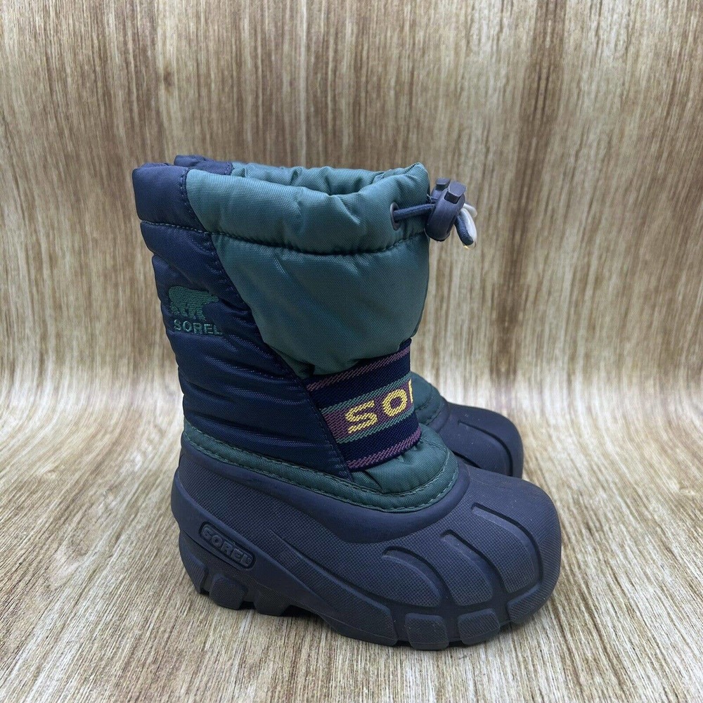 Sorel Snow Club Winter Snow Boot Green Nylon Rubber Waterproof Boys Youth Size 7